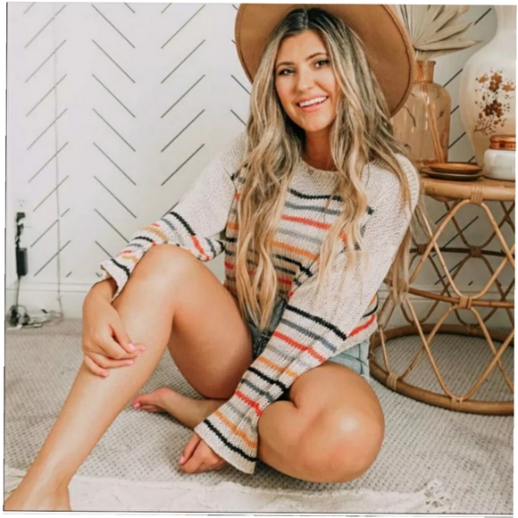 Rainbow Striped Long sleeve Knit Sweater - Picture 4 of 11